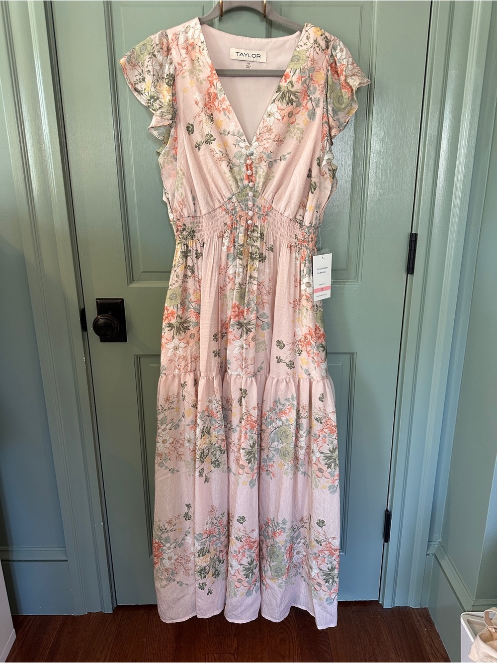 Taylor Blush Floral Tiered Maxi Dress Size 10